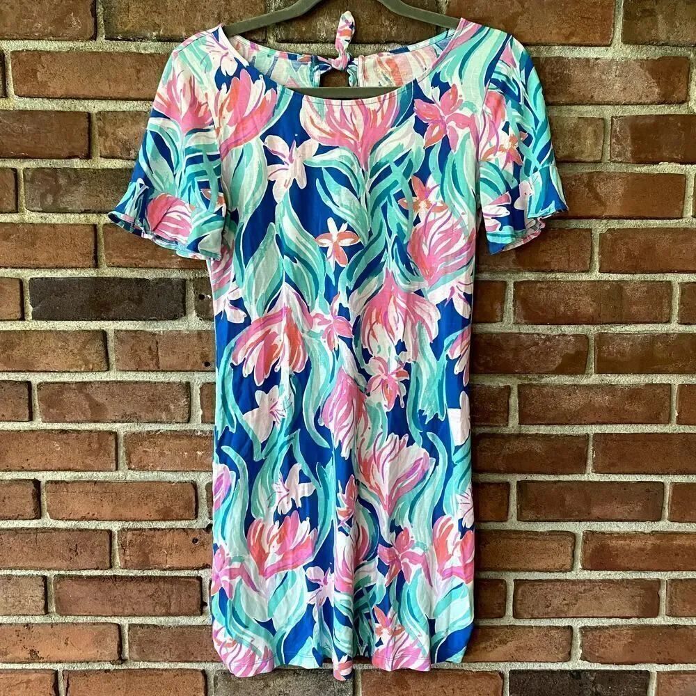 Lilly Pulitzer Short Sleeve Print Dress Blue Pink Small